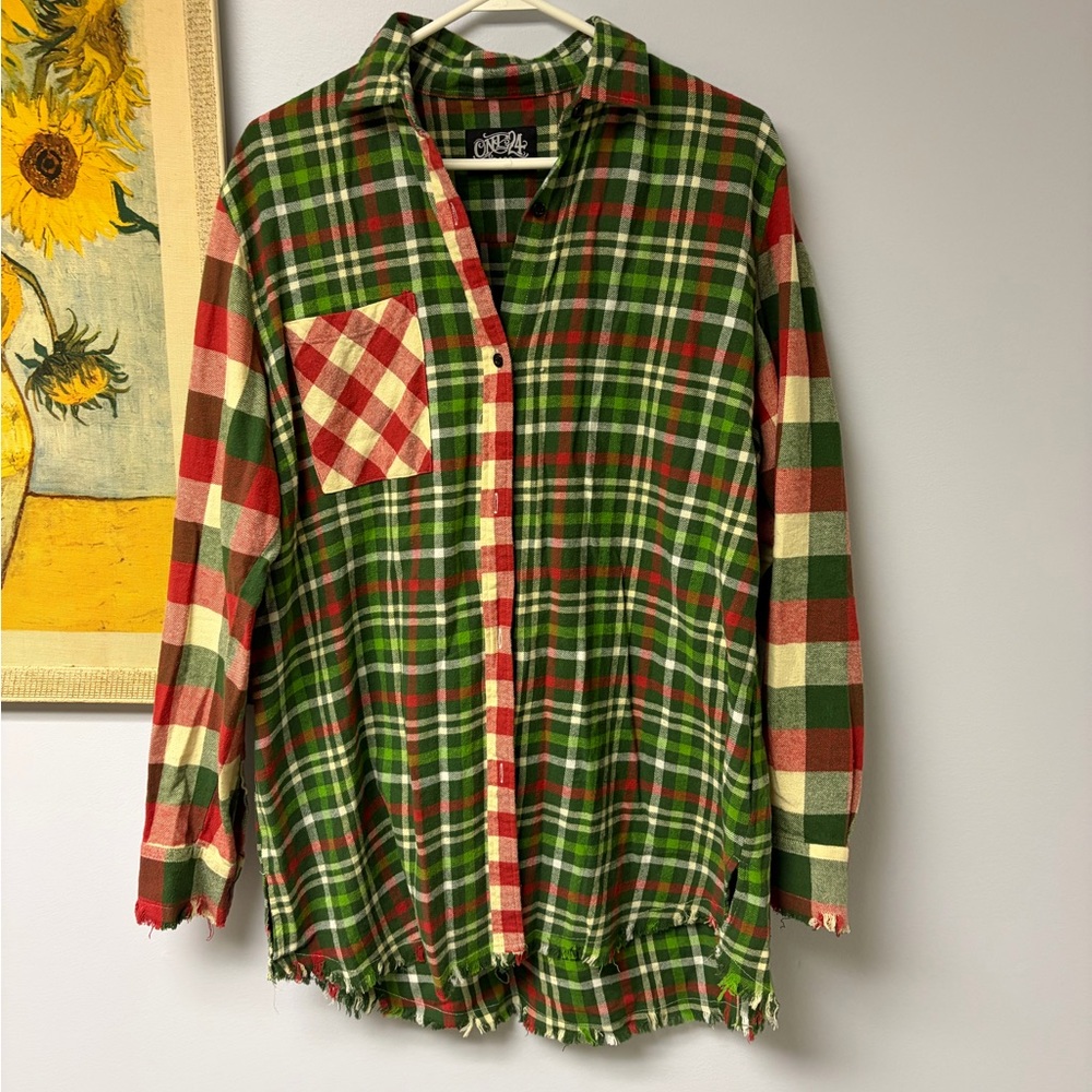 One 24 rags red and green Plaid Button-Up Shirt